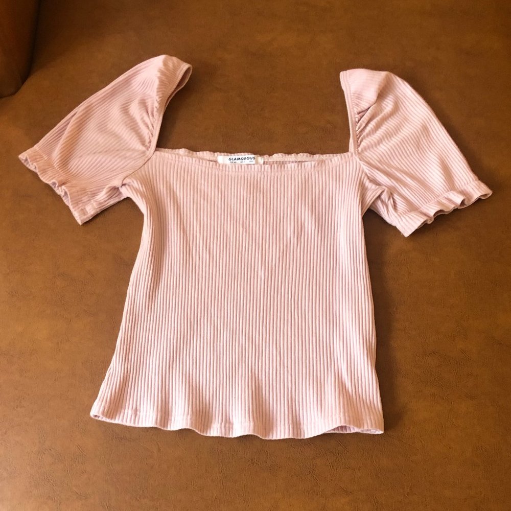 Glamorous Wide Neck Shirt - Off the should - ribbed - blush - Worn Twice